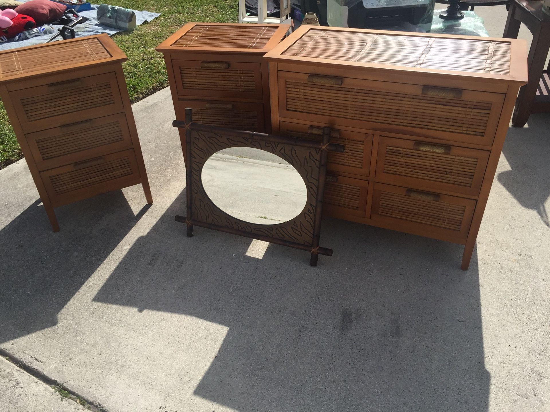 Bamboo dresser and 2 night stands Pier one...