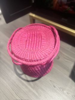 Pink Woven Basket Bag