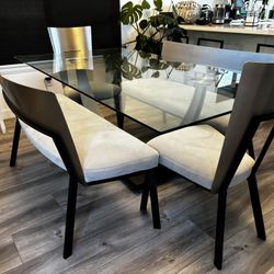 Glass dining Table With Two Chairs And 2 Bench Seats