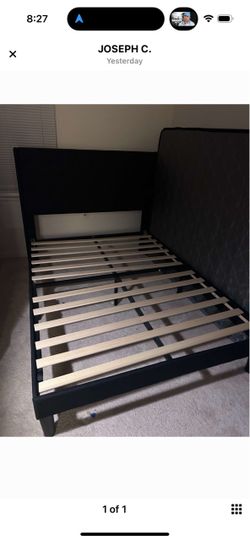 Black Upholstered Bed Frame with Slats