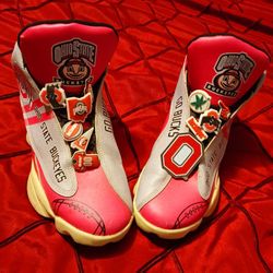OHIO STATE BUNDLE CUSTOM MADE SHOES (11) W/ PENDANTS AND 2 (L) OHIO STATE HOODIES