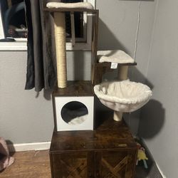 Wooden Cat Tree With Hidden Litter Box