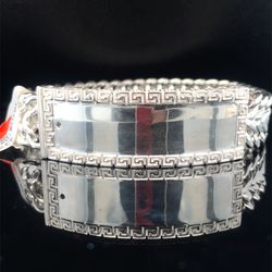 925 Sterling Silver 8-1/2” Greek ID Flat Chino Bracelet 57.10g 18mm 186323/2
