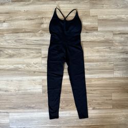 Black Strappy Backless One Piece Jumpsuits Tummy Control Padded Workout Rompers