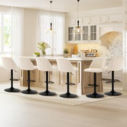 COLAMY Bar Stools Set of 6, Modern Swivel Bar Chairs, Adjustable Upholstered Barstools Counter Height with Full Backrest for Bar, Dining Room, Kitchen