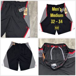 Men’s AND1 Medium Shorts Basketball Active Black Red Drawstring Stretch NWT