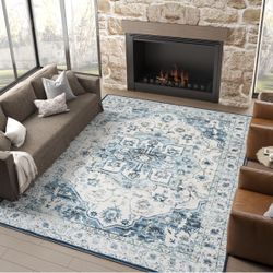 Area Rug 6x9 Washable - Blue