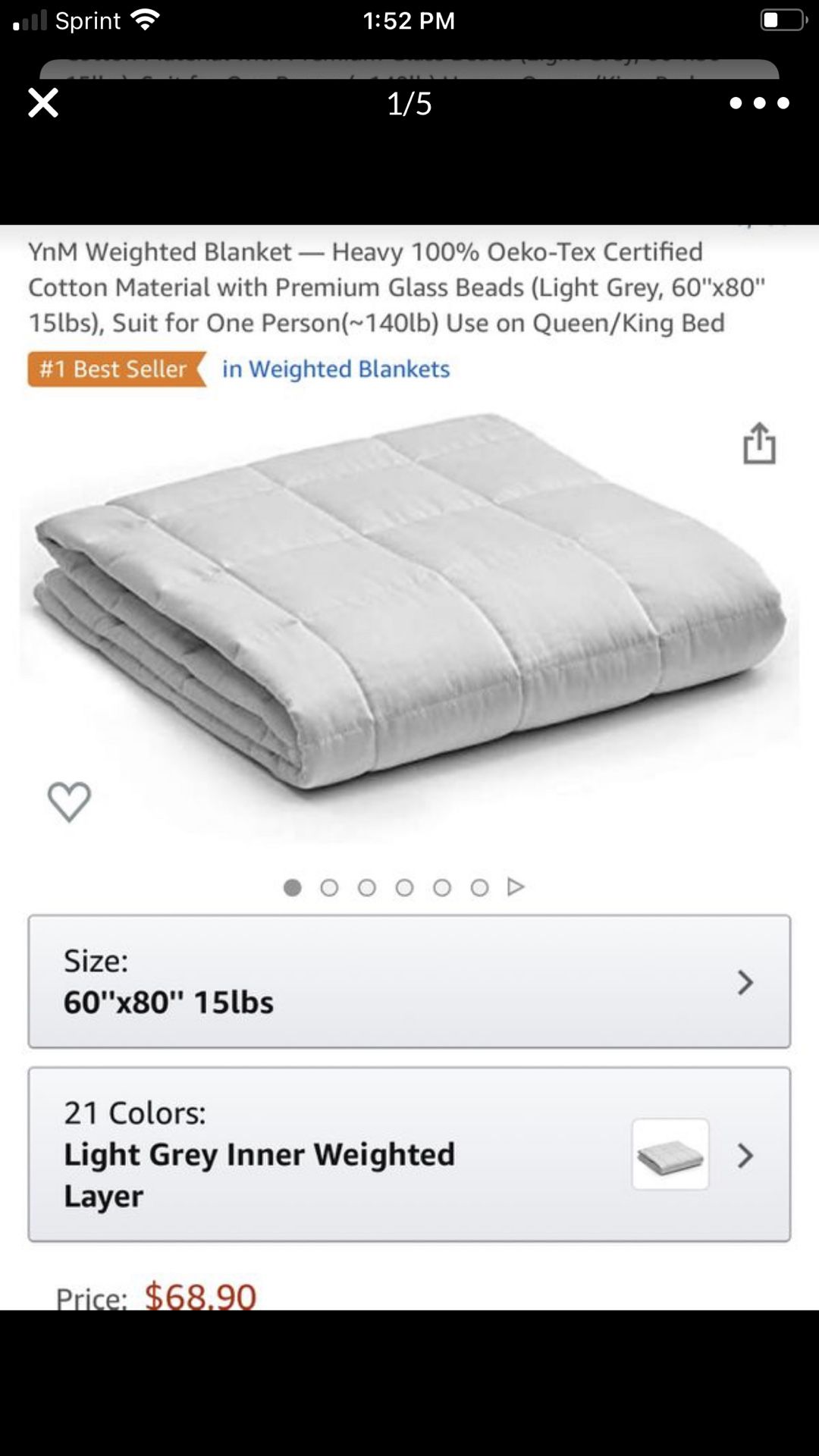 Weighted Blanket — BEDEXUT brand Twin Bed (Light Grey, 60''x80'' 15lbs), Suit for One Person(~140lb)