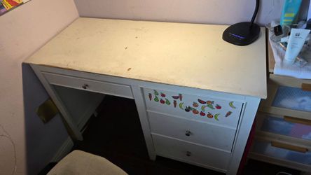 White Wood Desk with Drawers