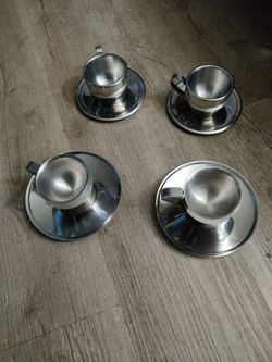 Stainless Steel Coffee Cups & Saucers For Sale (Set of 4)