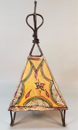 Vintage Handcrafted Henna Leather & Wrought Iron Table Lamp (Use with a Battery Operated Candle)