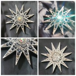 Vtg Aaio Starbust Jeweled Signed Brooch Pin