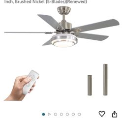 warmiplanet Ceiling Fan with Lights Remote Control, 52 Inch, Brushed Nickel (5-Blades)(Renewed)