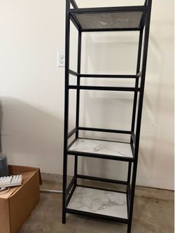 Modern Black Metal & Faux Marble 4-Tier Shelf / Bookcase – Excellent Condition