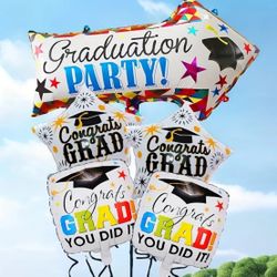 5pcs, Giant Graduation Foil Balloon Set, Directional Arrows Graduation Party Balloons, Congratulations, Graduation Balloons For 2024