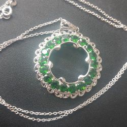 Sterling Silver Green Spinel Pendant On 20" Chain