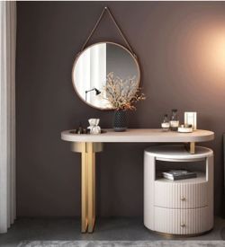 Makeup Vanity Set With Storage Drawers Side Cabinet & Mirror & Stool Included