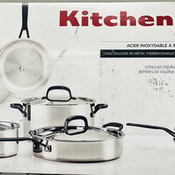 KitchenAid 10-Piece 5-Ply Clad Stainless Steel Cookware Set +