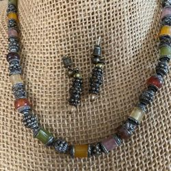 Juego Collar Aretes Stainless Piedras Joyería Antigua 