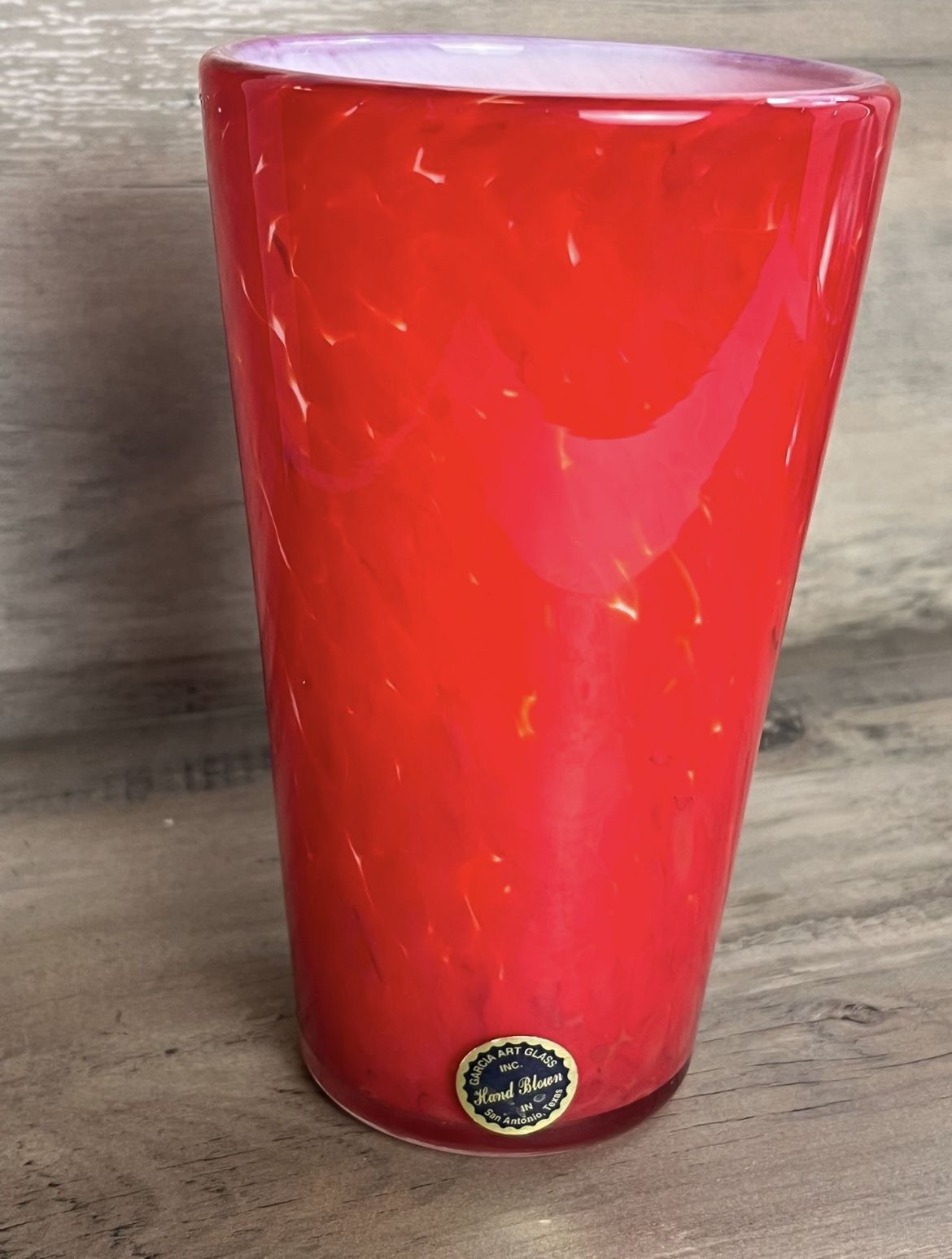 Stunning Garcia Art Glass Hand-Blown Red Mottled Vase – Signed & Dated 2013