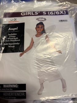 NEW Angel Halloween Costume Girls Small 6/6X Dress Sash Halo Headband