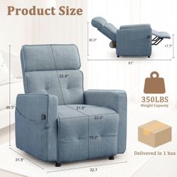 Power Recliner Chair, Electric Recliner Chairs for Adults, Comfy Recliners for Living Room, Cashmere Reclining Chair with One-Touch Adjustment & Side 