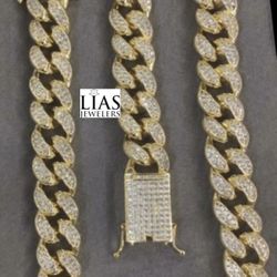 New 18k Yellow Gold Filled Cuban Link Chain and Bracelet 