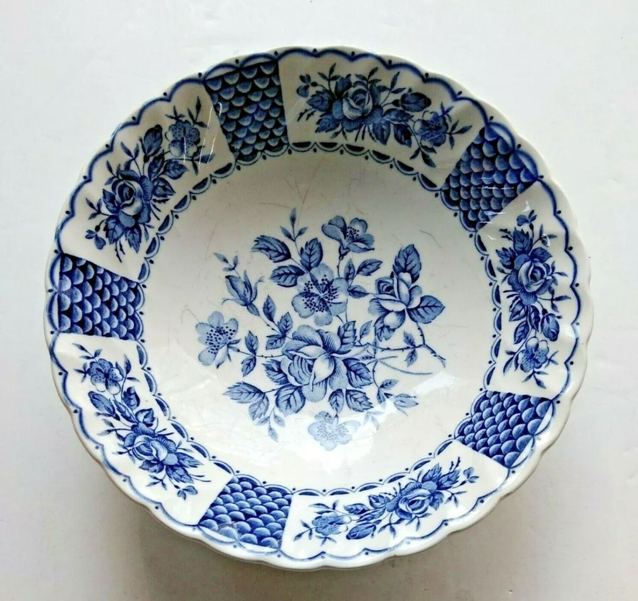 Melody by Franciscan Staffordshire England Vegetable Bowl Blue & White Floral 9"
