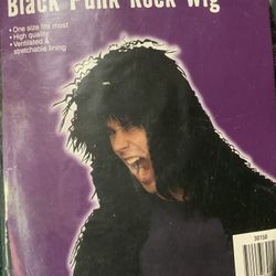 New adult black punk rock long hair wig 
