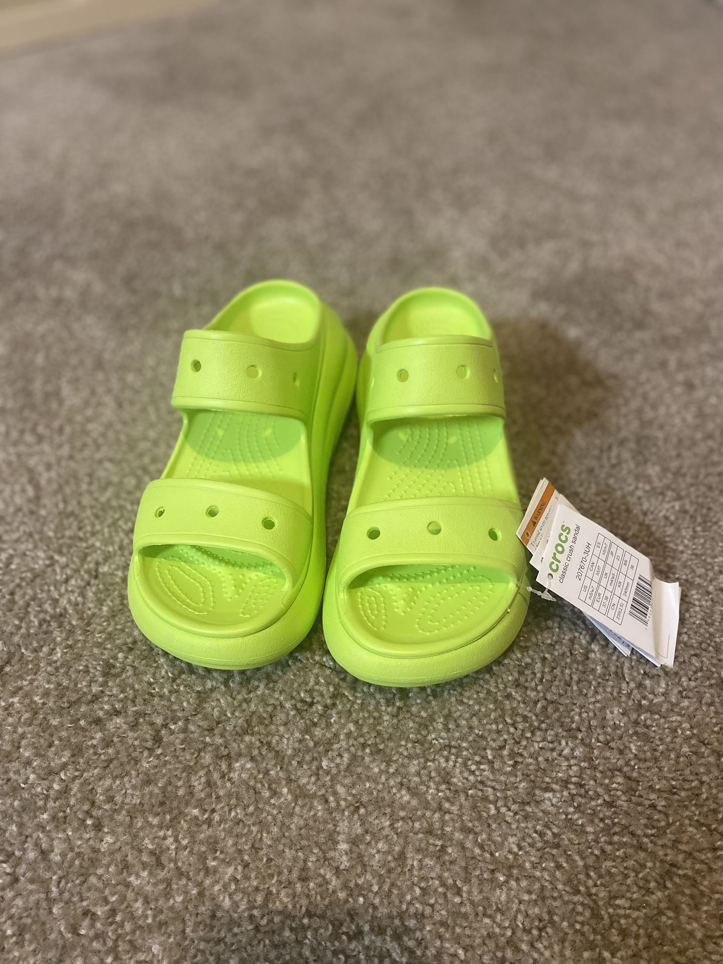 Brand New Green Crush Crocs Sandals.