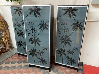 Black Floral Glass Front Cabinets (Set of 3)