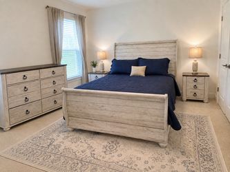 Ashley Farmhouse Queen Bedroom Set – Bed, 6-Drawer Dresser & 2 Nightstands – Delivery Available