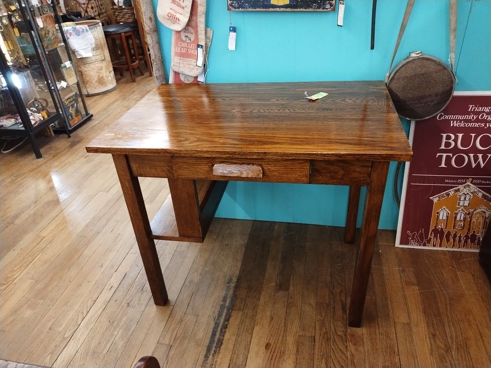 SALE$149 Mission Oak Desk With Drawer And Bookshelf