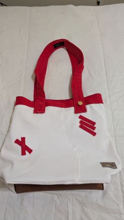 Large white denim upcycled tote bag