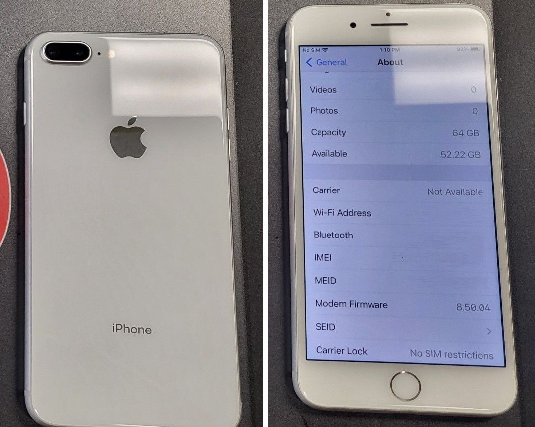 iPhone 8 Plus 64GB Silver Global Unlocked Verizon/T-Mobile/AT&T/Simple Mobile/Spectrum/Straight Talk/Metro Pcs Like New