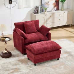 39.4" Modern Accent Chair with Ottoman, Living Room Club Chair Chenille