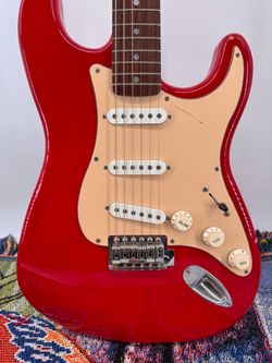 90s Cherry Red Fender Squier guitar