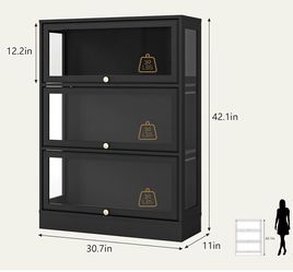 Acrylic glass door display case, 3-tier LED lighting display case for collectibles