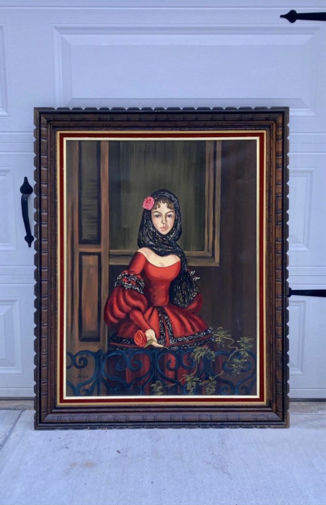 Available Rare Carlo of Hollywood Original Oil Painting with Hand-Carved Frame, Signed & Date