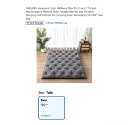 Brand new Grey 39"X80" Twin Size Japanese Futon Mattress