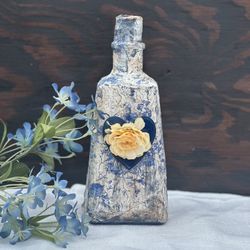 Faux China Blue And White Hand Decorated Glass Bottle Vase