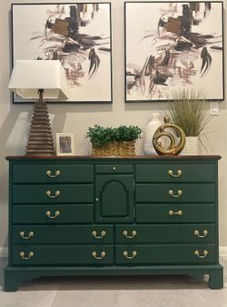 Luxury Emerald Green Solid Wood Dresser | Custom Refinished | One-of-a-Kind