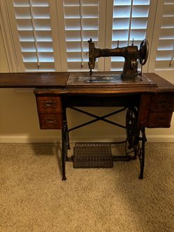 White Rotary Antique Treadle Sewing Machine with Cabinet