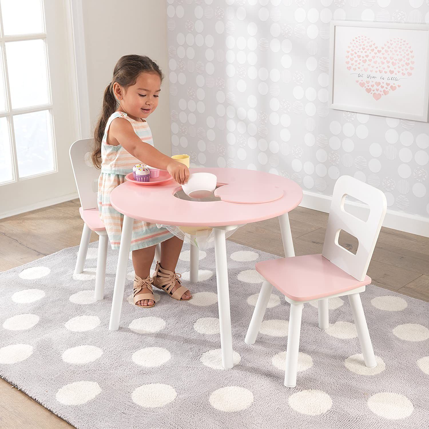 Round Table and 2 Chair with Center Storage for Kids