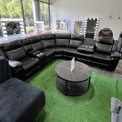 Living Room Power Recliner Sectional with LED and Bluetooth Speaker