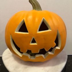 Vintage Intertek Light-Up Pumpkin 10” Scary Jack-O-Lantern Halloween