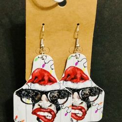 NEW Western Cowgirl Boho Cow Christmas Theme Faux Leather Dangle Earrings