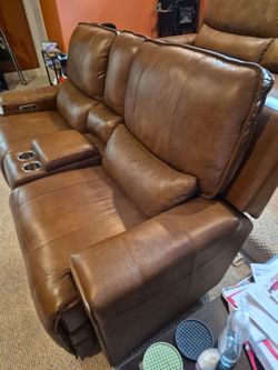 Brown recliner sofa with console