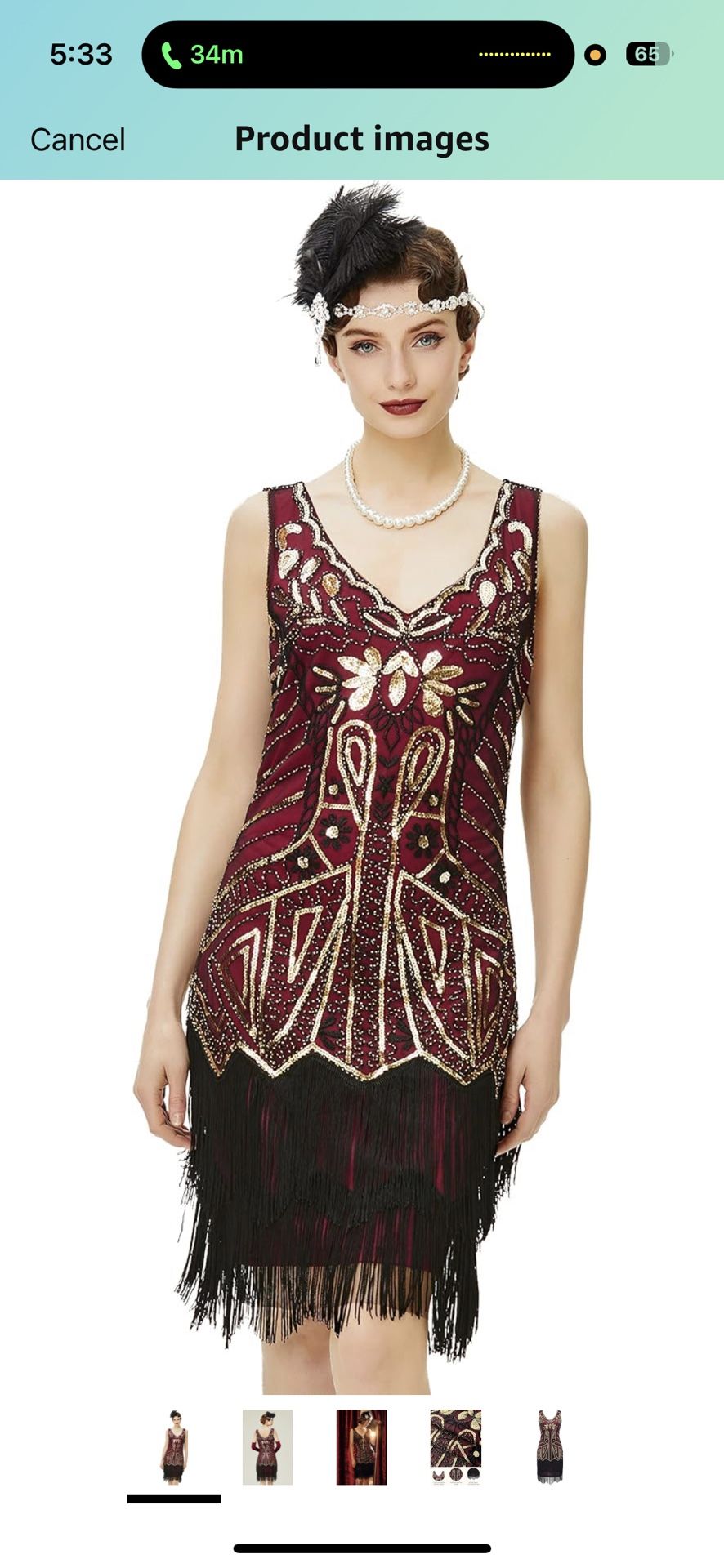 Burgundy Flapper Dress Costume - Pick Up Today 
