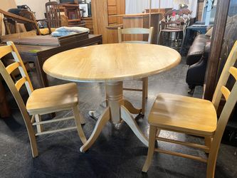 Small Round Oak Dining Table and Three Chairs